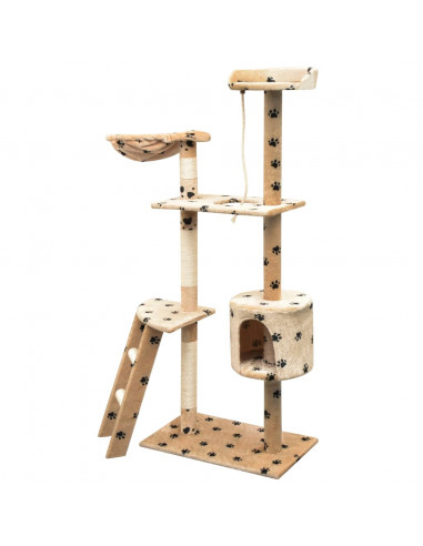 Albero per Gatti Tiragraffi Sisal 150 cm Zampe Stampate Beige
