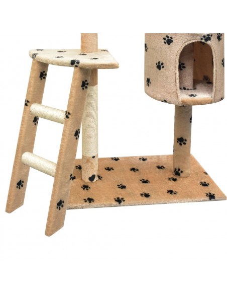Albero per Gatti Tiragraffi Sisal 150 cm Zampe Stampate Beige