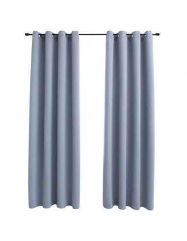 Tende Oscuranti con Anelli in Metallo 2 pz Grigie 140x175 cm
