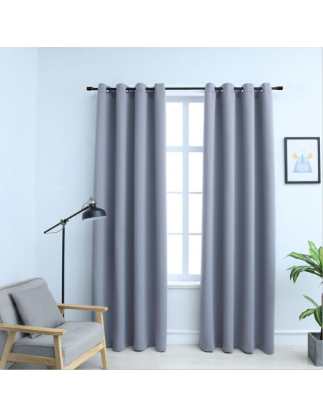 Tende Oscuranti con Anelli in Metallo 2 pz Grigie 140x175 cm
