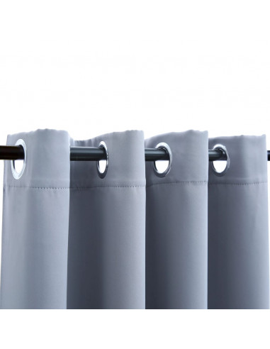 Tende Oscuranti con Anelli in Metallo 2 pz Grigie 140x225 cm
