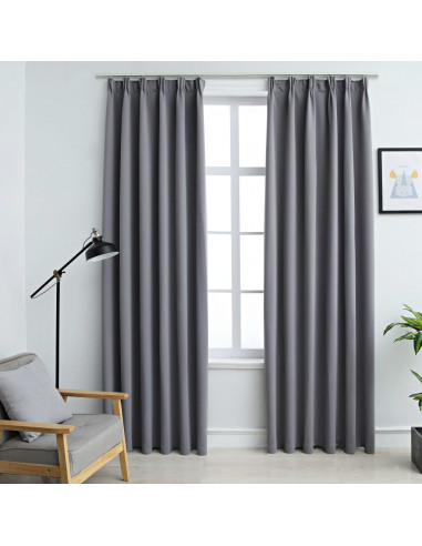 Tende Oscuranti con Ganci 2 pz Grigie 140x245 cm