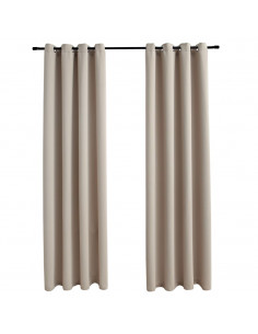 Tende Oscuranti con Anelli in Metallo 2 pz Beige 140x175 cm
