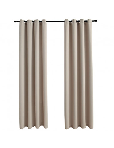 Tende Oscuranti con Anelli in Metallo 2 pz Beige 140x175 cm