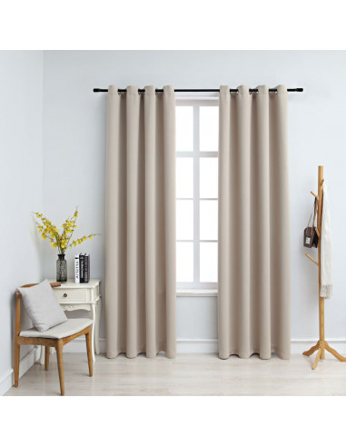 Tende Oscuranti con Anelli in Metallo 2 pz Beige 140x175 cm