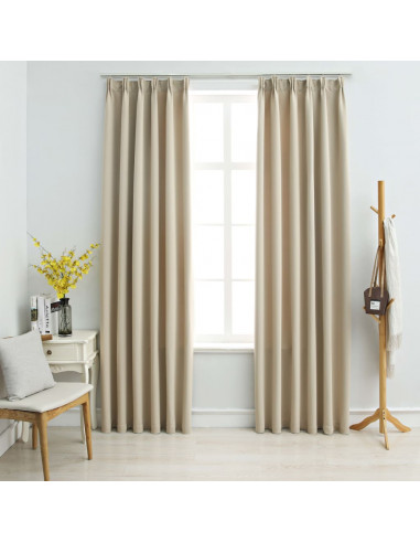 Tende Oscuranti con Ganci 2 pz Beige 140x175 cm