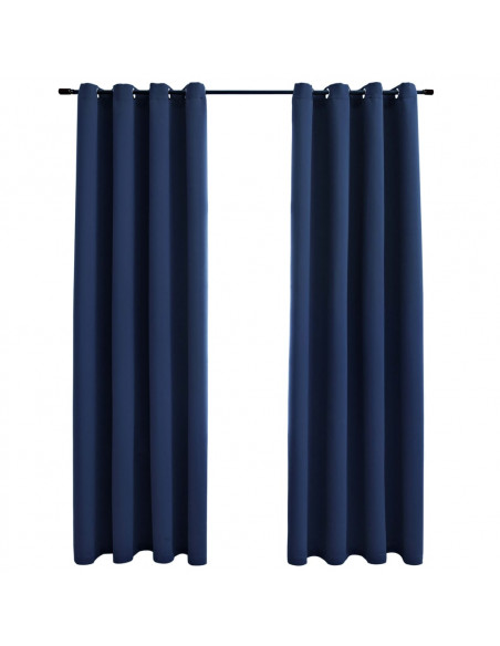 Tende Oscuranti con Anelli in Metallo 2 pz Blu 140x175 cm