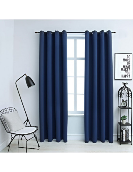 Tende Oscuranti con Anelli in Metallo 2 pz Blu 140x175 cm
