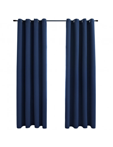 Tende Oscuranti con Anelli in Metallo 2 pz Blu 140x225 cm