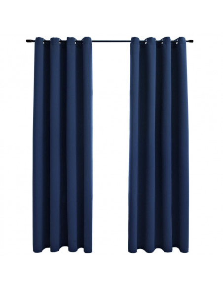 Tende Oscuranti con Anelli in Metallo 2 pz Blu 140x225 cm