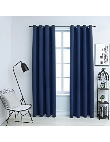 Tende Oscuranti con Anelli in Metallo 2 pz Blu 140x225 cm
