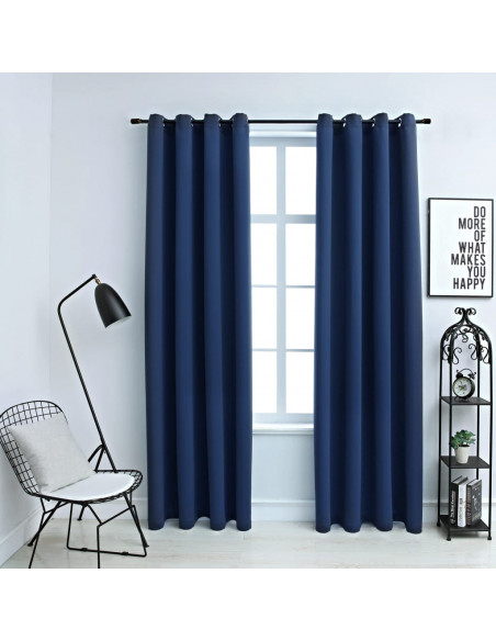 Tende Oscuranti con Anelli in Metallo 2 pz Blu 140x245 cm