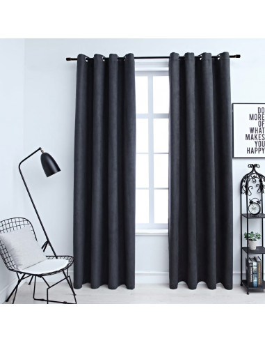 Tende Oscuranti con Anelli in Metallo 2 pz Antracite 140x175 cm
