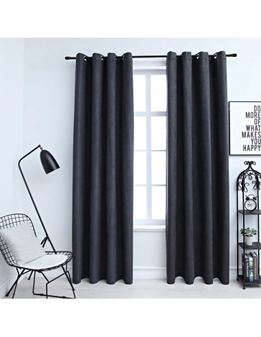 Tende Oscuranti con Anelli in Metallo 2 pz Antracite 140x225 cm