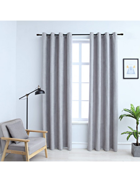 Tende Oscuranti con Anelli in Metallo 2 pz Grigie 140x225 cm