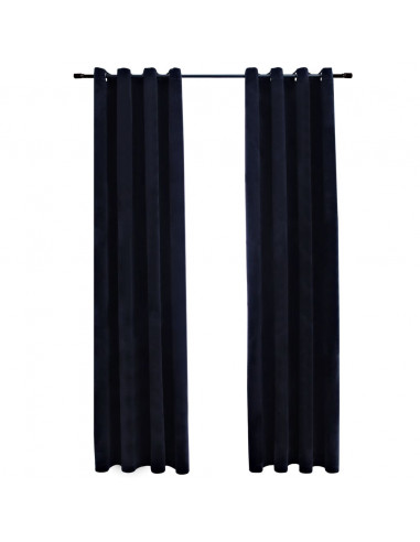 Tende Oscuranti con Anelli 2 pz Nere in Velluto 140x175 cm