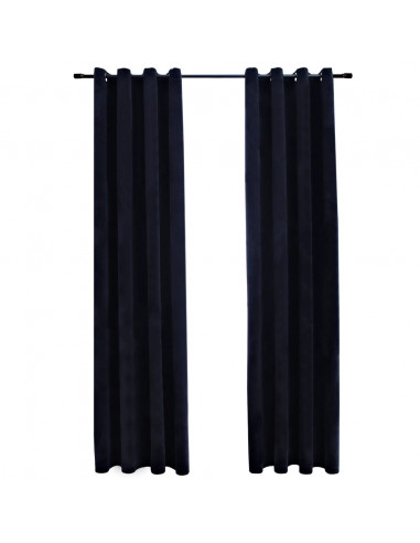 Tende Oscuranti con Anelli 2 pz Nere in Velluto 140x225 cm