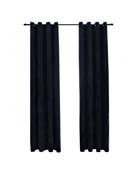 Tende Oscuranti con Anelli 2 pz Nere in Velluto 140x225 cm
