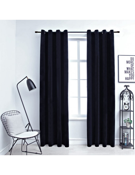 Tende Oscuranti con Anelli 2 pz Nere in Velluto 140x245 cm