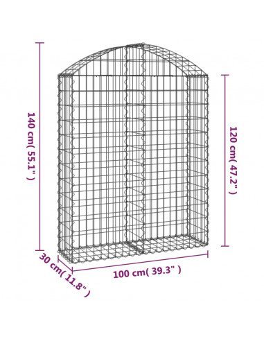 Cesto Gabbione ad Arco 100x30x120/140 cm Ferro Zincato