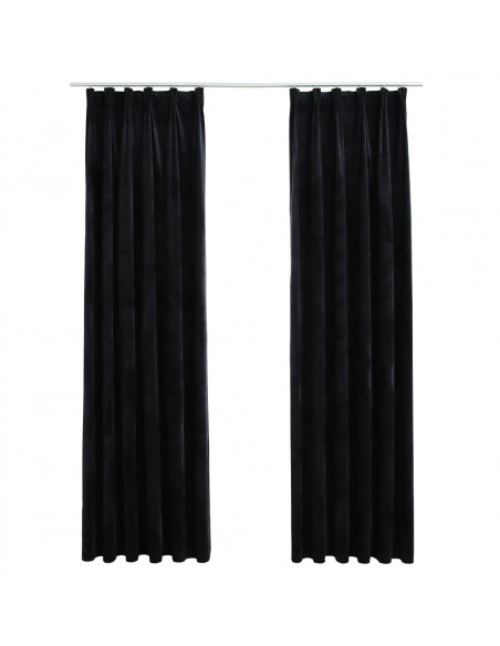 Tende Oscuranti con Ganci 2 pz Nere in Velluto 140x175 cm