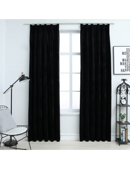 Tende Oscuranti con Ganci 2 pz Nere in Velluto 140x175 cm