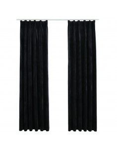 Tende Oscuranti con Ganci 2 pz Nere in Velluto 140x225 cm