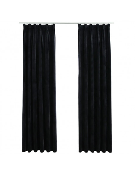 Tende Oscuranti con Ganci 2 pz Nere in Velluto 140x225 cm