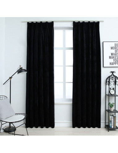 Tende Oscuranti con Ganci 2 pz Nere in Velluto 140x225 cm