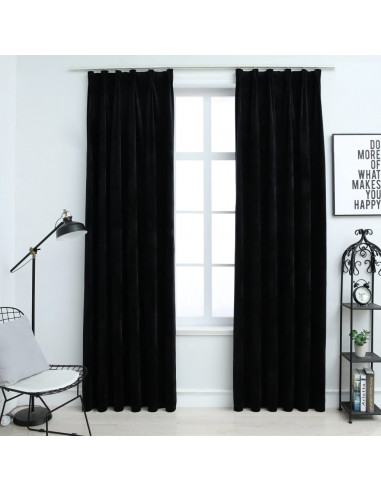 Tende Oscuranti con Ganci 2 pz Nere in Velluto 140x245 cm
