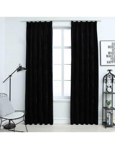 Tende Oscuranti con Ganci 2 pz Nere in Velluto 140x245 cm