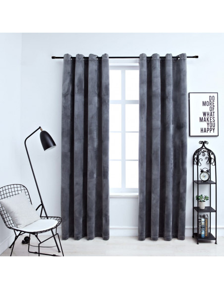 Tende Oscuranti con Anelli 2 pz Antracite in Velluto 140x175 cm
