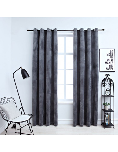 Tende Oscuranti con Anelli 2 pz Antracite in Velluto 140x245 cm