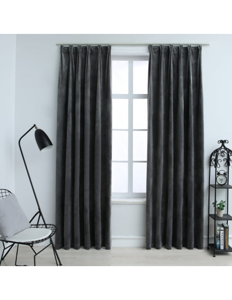 Tende Oscuranti con Ganci 2 pz Antracite in Velluto 140x245 cm