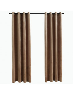 Tende Oscuranti con Anelli 2 pz Beige in Velluto 140x175 cm