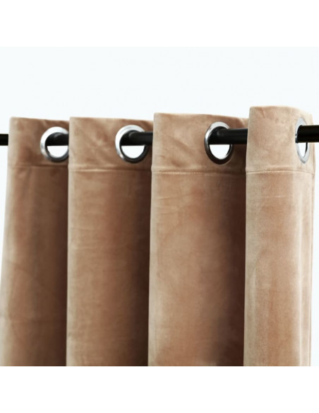 Tende Oscuranti con Anelli 2 pz Beige in Velluto 140x225 cm