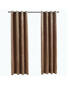 Tende Oscuranti con Anelli 2 pz Beige in Velluto 140x245 cm