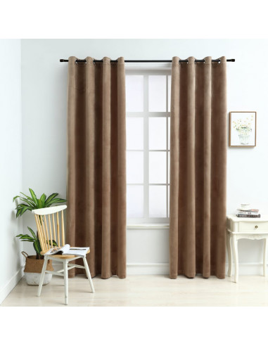 Tende Oscuranti con Anelli 2 pz Beige in Velluto 140x245 cm