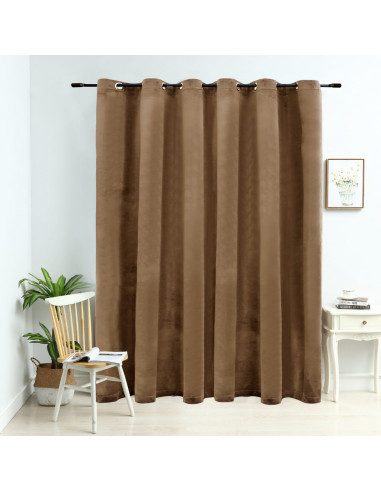 Tenda Oscurante con Anelli in Metallo Velluto Beige 290x245 cm