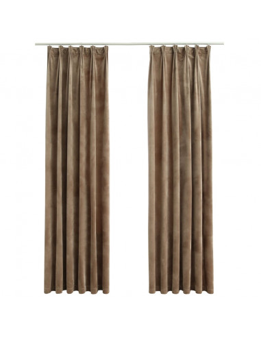 Tende Oscuranti con Ganci 2 pz Beige in Velluto 140x245 cm