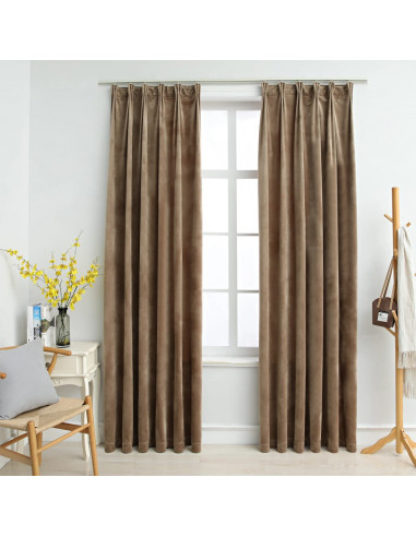 Tende Oscuranti con Ganci 2 pz Beige in Velluto 140x245 cm
