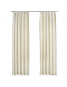 Tende Oscuranti con Ganci 2 pz Crema in Velluto 140x175 cm