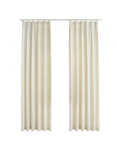 Tende Oscuranti con Ganci 2 pz Crema in Velluto 140x175 cm