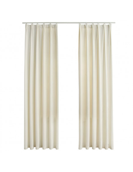 Tende Oscuranti con Ganci 2 pz Crema in Velluto 140x175 cm