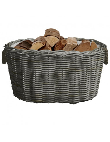 Cesta per Legna con Maniglie 60x40x28 cm Grigia in Salice