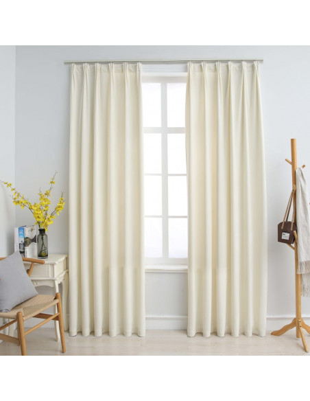 Tende Oscuranti con Ganci 2 pz Crema in Velluto 140x175 cm