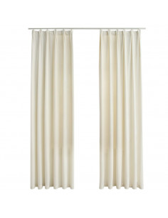 Tende Oscuranti con Ganci 2 pz Crema in Velluto 140x225 cm