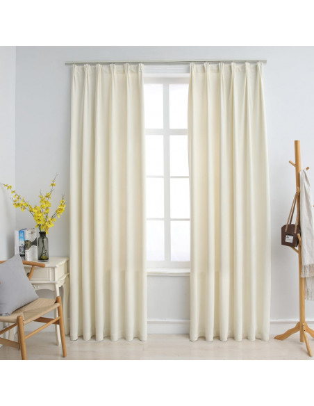 Tende Oscuranti con Ganci 2 pz Crema in Velluto 140x245 cm