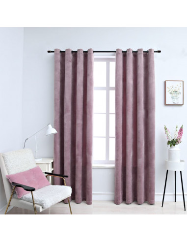 Tende Oscuranti con Anelli 2pz Rosa Antico in Velluto 140x175cm