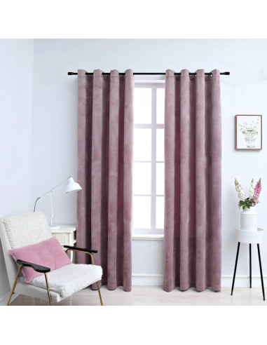 Tende Oscuranti con Anelli 2pz Rosa Antico in Velluto 140x225cm